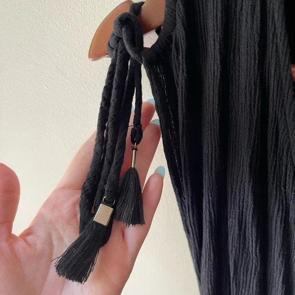 L Space Revolve Wrapper Maxi Dress Womens Size L Tassel Tie Black Beach Large - Picture 6 of 6